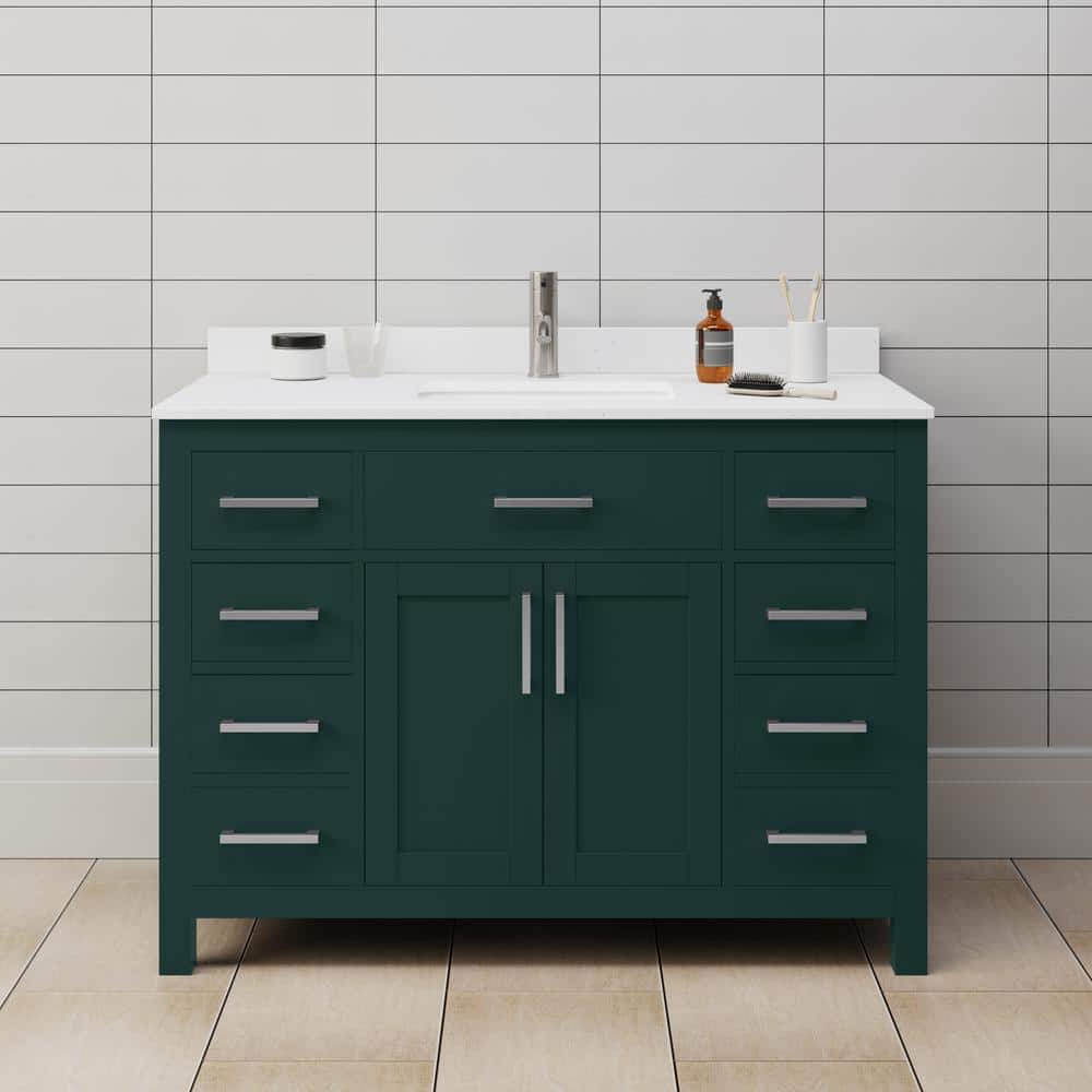 Beckett 48 in. W x 22 in. D x 35 in. H Single Sink Bathroom Vanity in Green with White Cultured Marble Top price history on PriceWatchPro