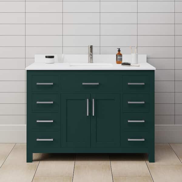 Wyndham Collection Beckett 48 in. W x 22 in. D x 35 in. H Single Sink Bathroom Vanity in Green with White Cultured Marble Top