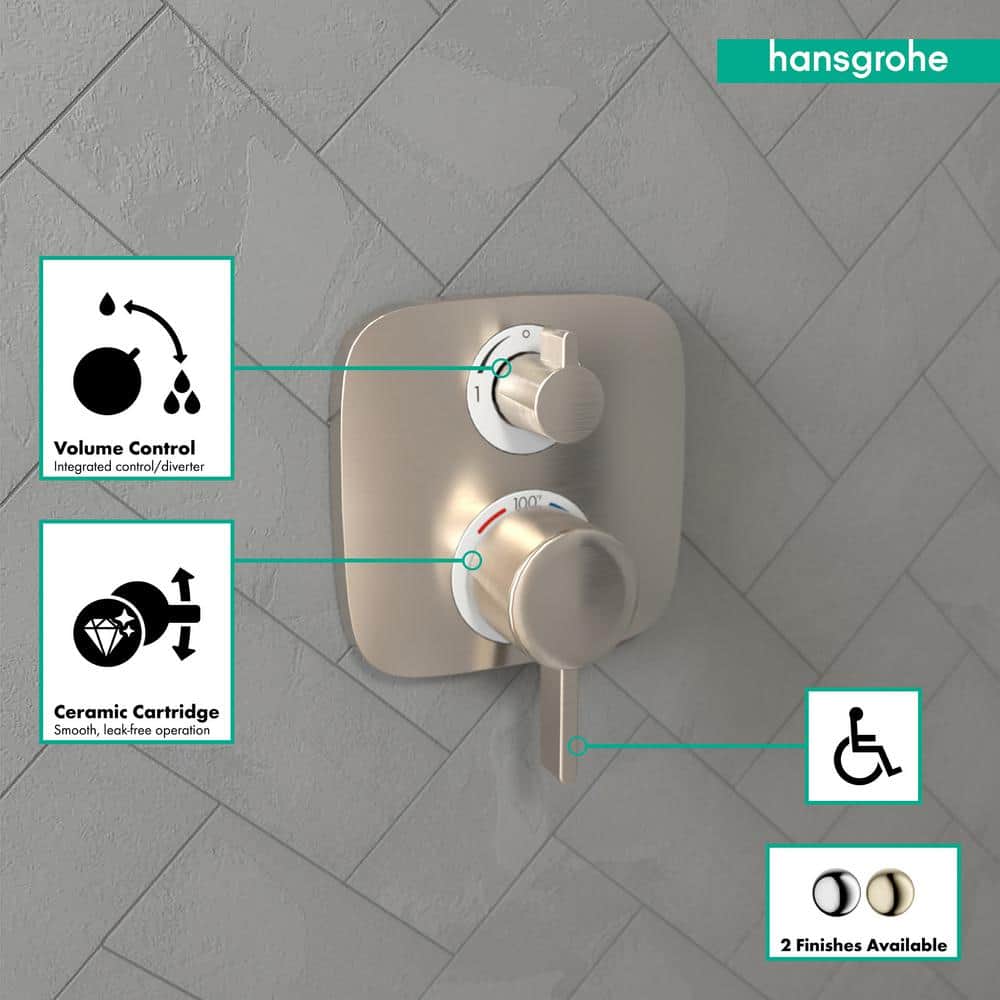 Brushed Nickel Wall-Mounted Thermostatic Shower Trim