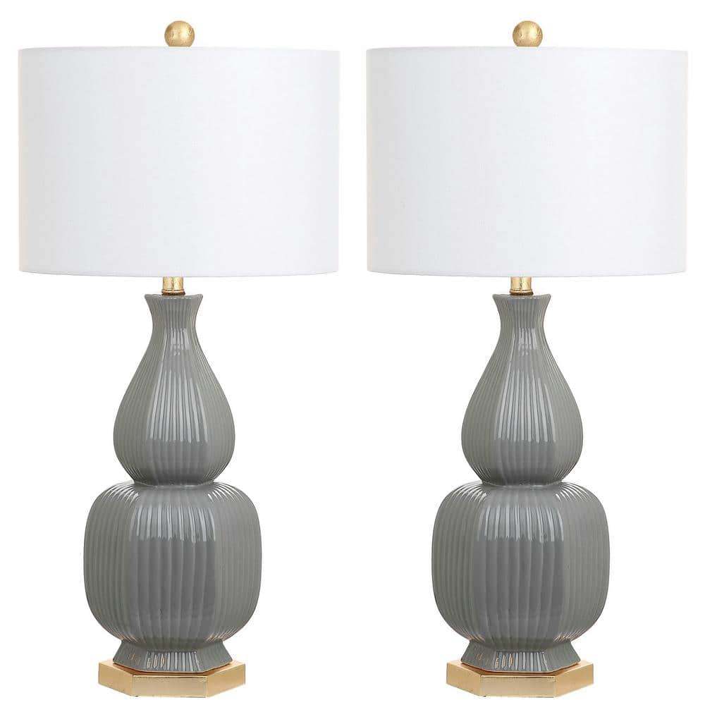 Cleo Gray Ceramic Table Lamp Set with White Shades