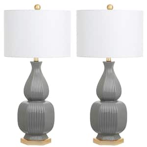 Cleo 31.5 in. Grey Sculpture Table Lamp with Off-White Shade (Set of 2)