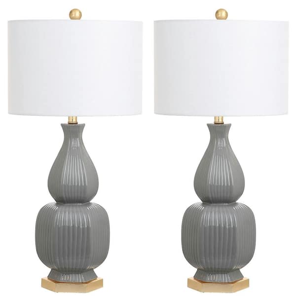 SAFAVIEH Cleo 31.5 in. Grey Sculpture Table Lamp with Off-White Shade (Set of 2)