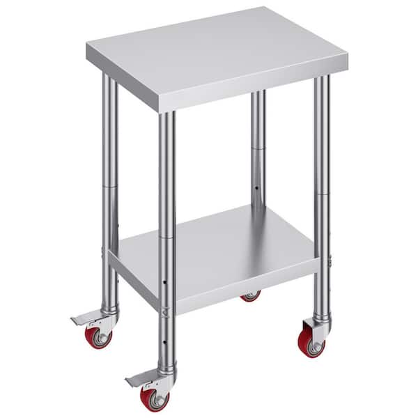 SKYSHALO Stainless Steel Work Table Commercial Kitchen Prep Table 24 in. x 18 in. x 34 in. with 4-Wheels Heavy Duty Work Table