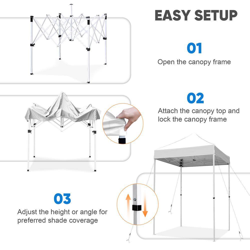 White 5x5 Steel Pop-Up Canopy with Adjustable Height