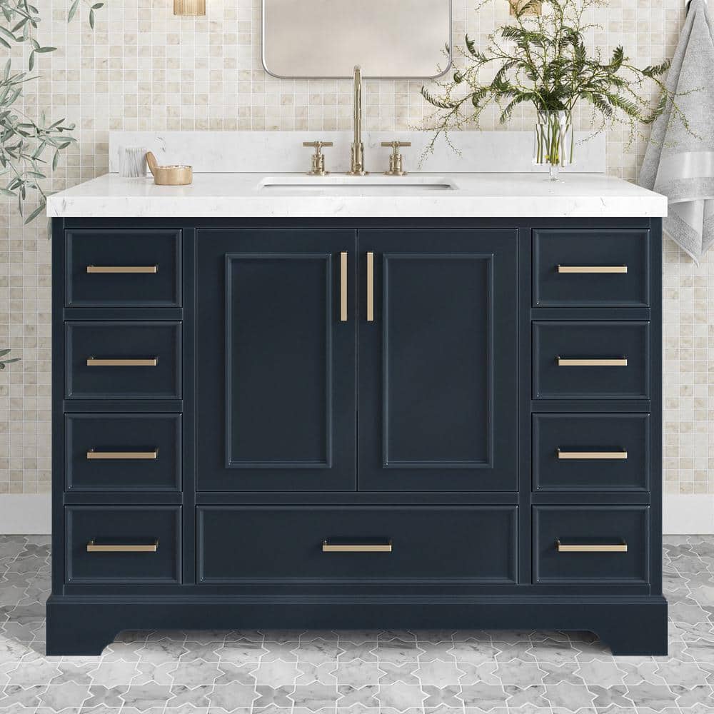 Stafford 48 in. Single Sink Freestanding Bathroom Vanity in Midnight Blue with Carrara White Quartz Top price history on PriceWatchPro