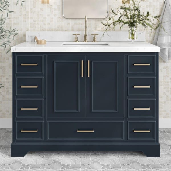 ARIEL Stafford 48 in. W x 22 in. D x 36 in. H Single Freestanding Bath Vanity in Midnight Blue with Carrara White Quartz Top