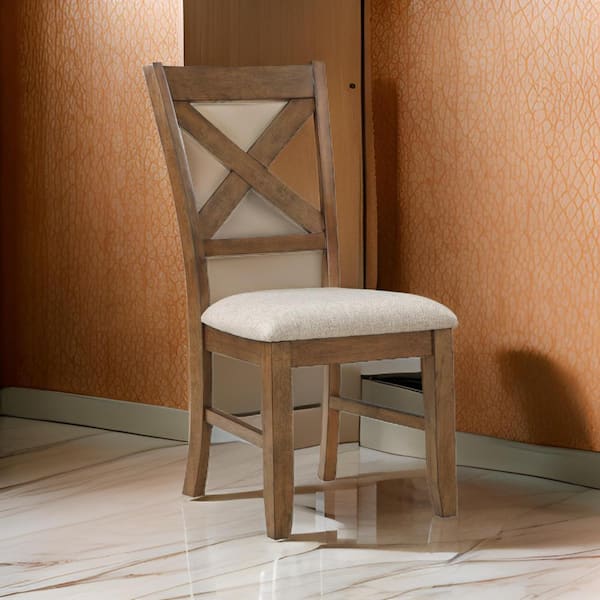Benjara Beige and Brown Polyester Wooden Frame Dining Chair (Set of 2)
