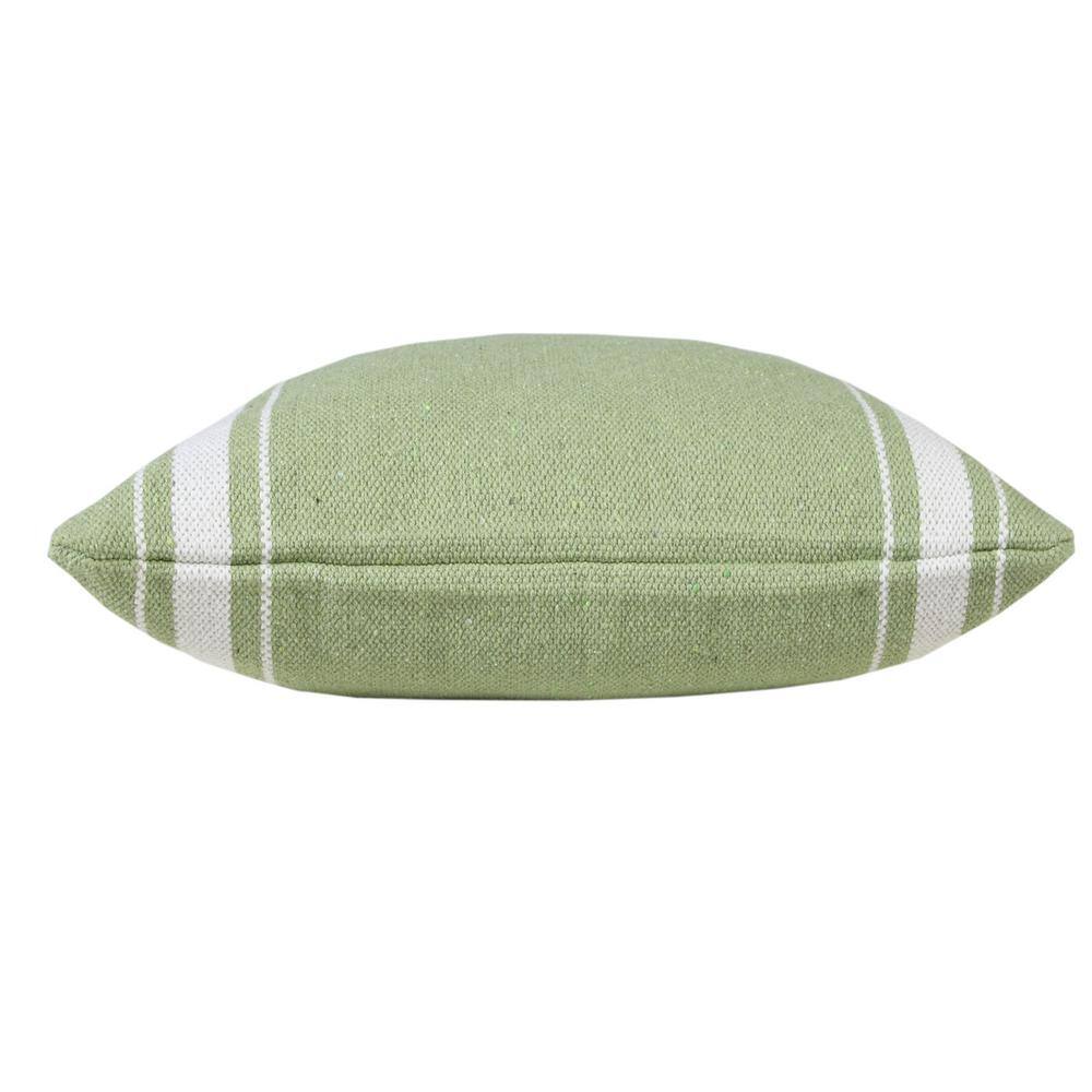 Balanced Green and White Cotton Striped 20" Square Throw Pillow