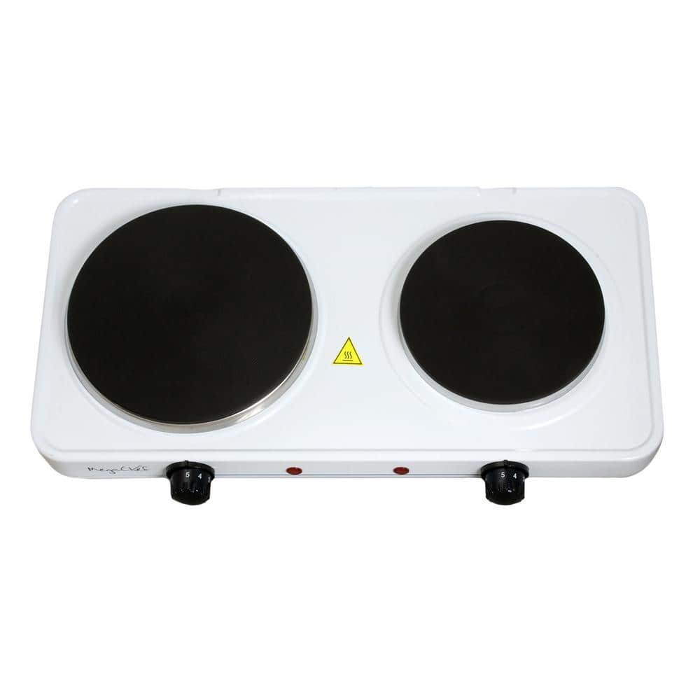 MegaChef White Dual Burner Portable Electric Cooktop
