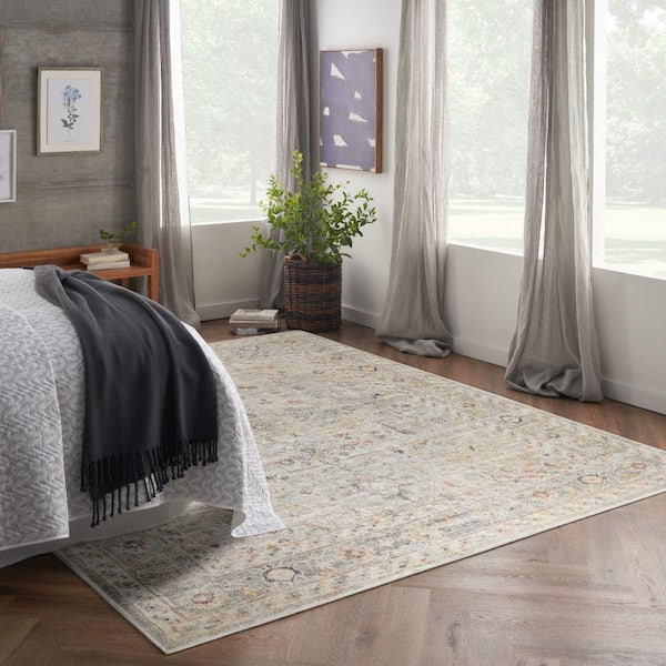 Oushak Home Light Grey 7 ft. x 10 ft. Floral Traditional Area Rug
