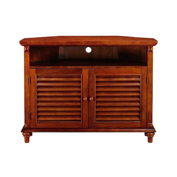 Home Decorators Collection 40 in. L x 19.5 in. W Savannah Louvered Walnut Door Corner TV Stand