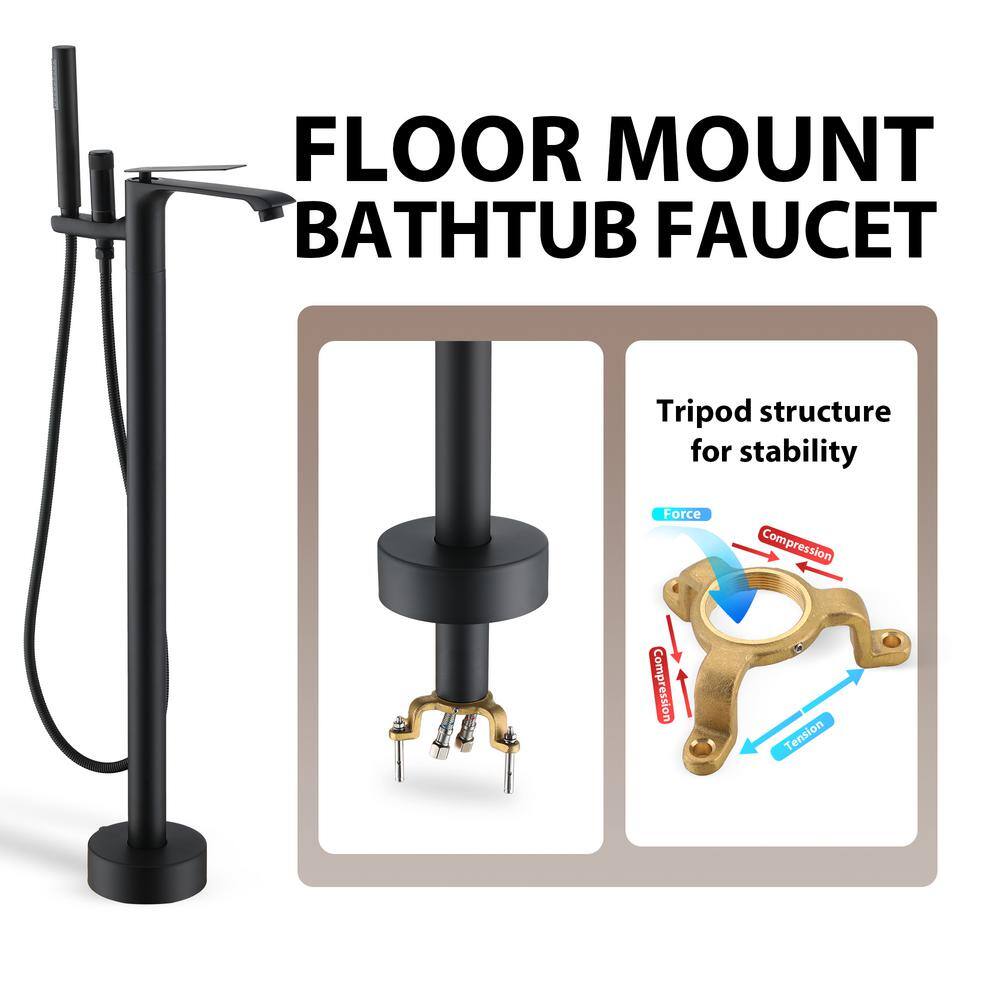 Matte Black Freestanding Tub Filler Faucet with Handheld Shower