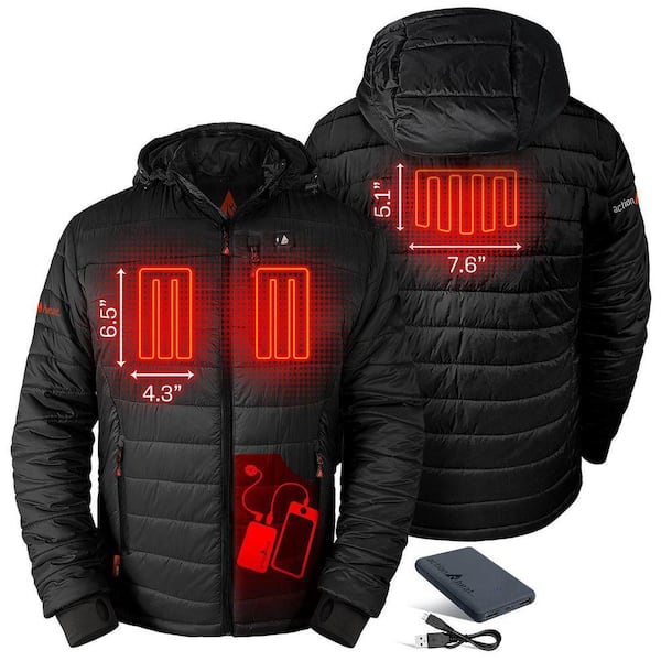 ACTIONHEAT Men's Large Black 5-Volt Battery Heated Puffer Jacket