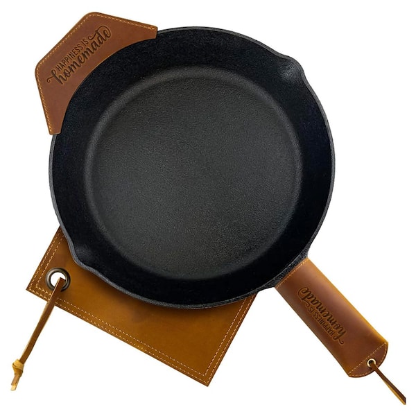 3-Piece Brown Leather Cast Iron Skillet Handle Covers Set Heat Resistant Pot Holder for Kitchen Utensils Set