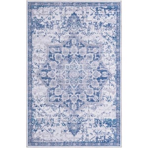 Renaissance Roma Gray Blue 5 ft. x 8 ft. Machine Washable Area Rug