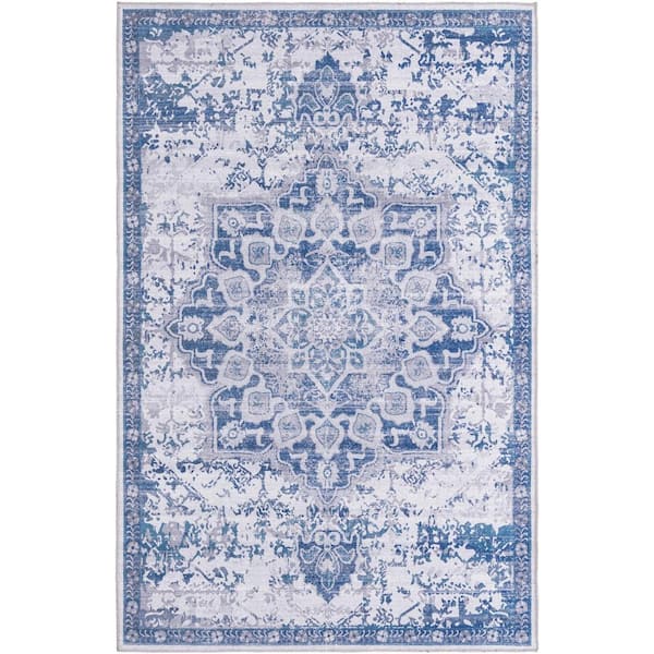 Unique Loom Renaissance Roma Gray Blue 5 ft. x 8 ft. Machine Washable Area Rug