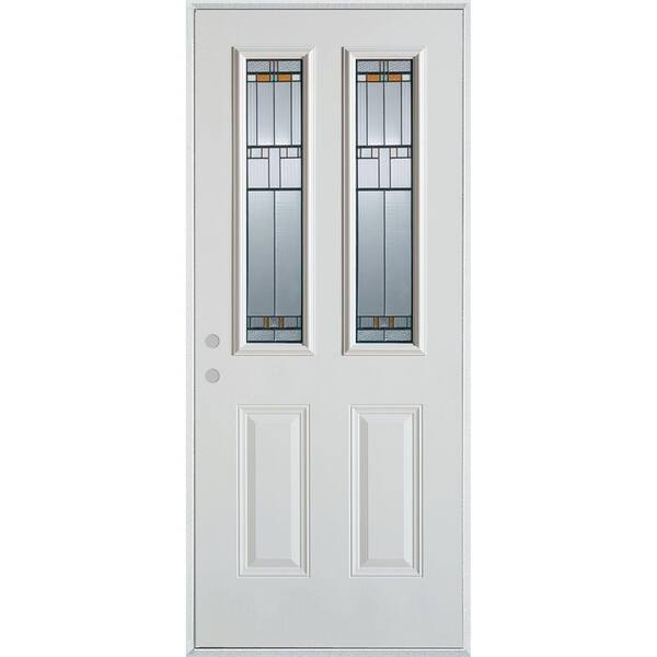 Stanley Doors 32 in. x 80 in. Architectural 2 Lite 2-Panel Painted White Right-Hand Inswing Steel Prehung Front Door