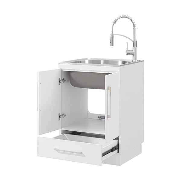 Glacier Bay All-in-One 24.2 in. x 21.3 in. x 33.8 in. Stainless Steel  Laundry/Utility Sink and White Cabinet QL038 - The Home Depot