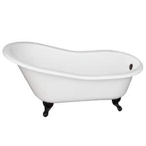 61 in. Cast Iron Clawfoot Bathtub in White with Oil Rubbed Bronze Feet