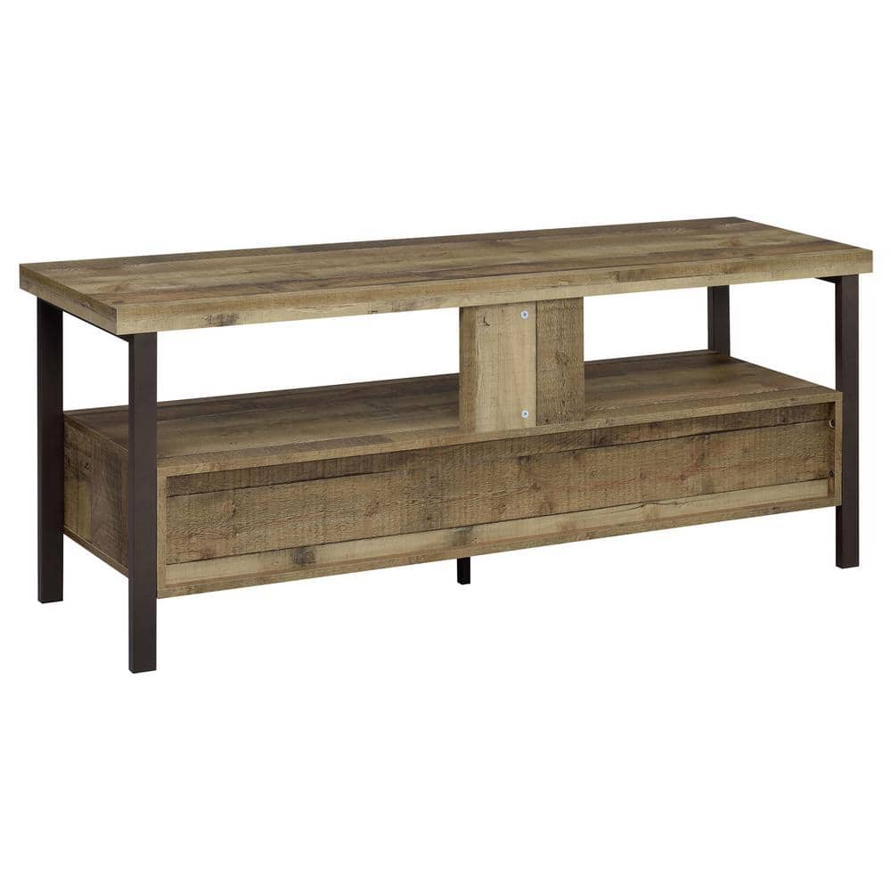 Transitional Weathered Pine and Black 59" TV Console with Cabinet