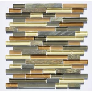 Premium Cinnamon Vanilla Linear Mosaic 12 in. x 12 in. Glass and Slate Stone Wall Tile (11 sq. ft.)