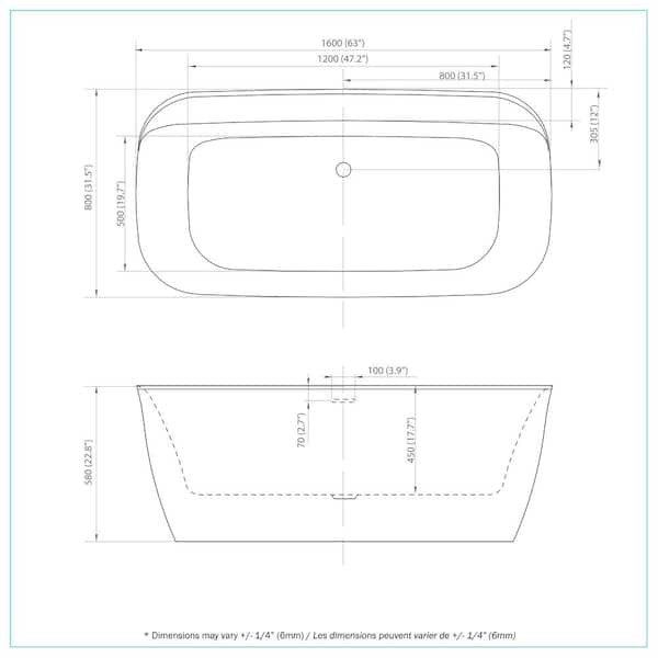 A&E Panya 63 in. x 31.5 in. Soaking Bathtub with Middle Drain in