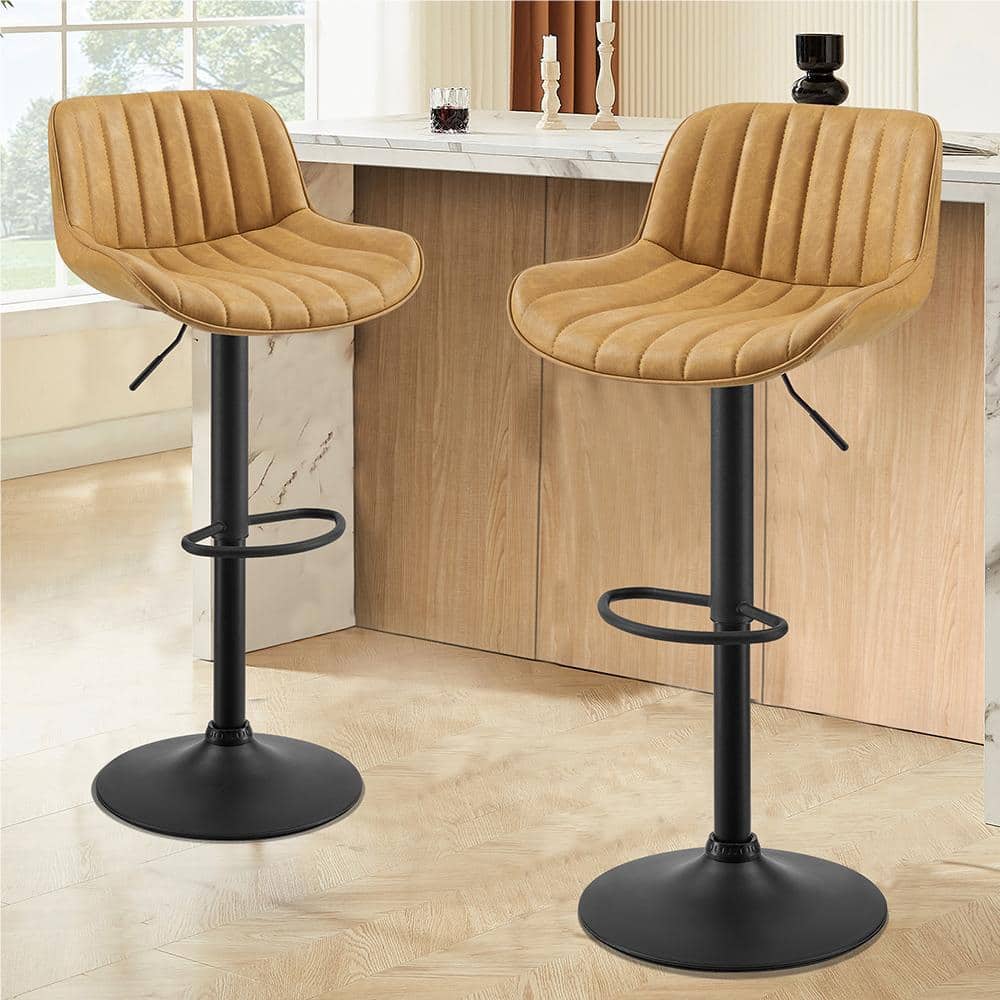 Art Leon Modern 23.42 in. Seat Height Adjustable Tan Faux Leather ...