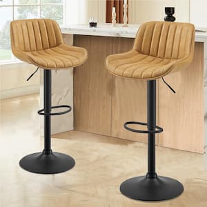 Modern 23.42 in. Seat Height Adjustable Tan Faux Leather Swivel Low Back Bar Stools with Metal Frame (Set of 2)