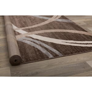 Brown Modern Abstract Circles Design 6 ft. 6 in. Round Area Rug