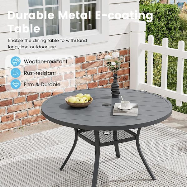 Unbranded Dark Grey Metal Outdoor Patio Round Dining Table with Adjustable  Umbrella Hole for Deck Lawn Garden HG-207
