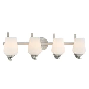 Shyloh 30.875 in. 4-Light Brushed Nickel Vanity Light with Etched Opal Glass Shades
