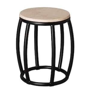 19 in. H Post Black Metal Outdoor Stool With White Granite Top