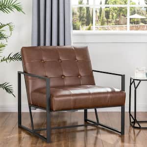 29 in. Brown Faux Leather Tufted Arm Chair