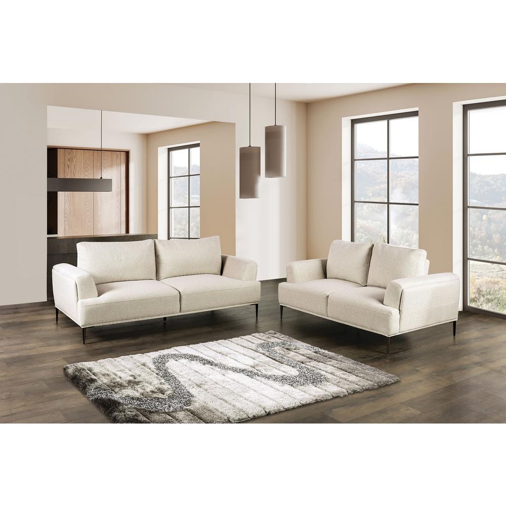 Furniture of America Orlandi 81 in. Flared Arm Chenille Rectangle Sofa in White With Extendable Backrest