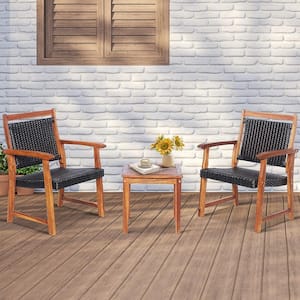 3-Piece Rattan Patio Wood Outdoor Bistro Outdoor Dining Set