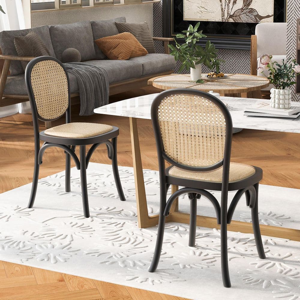 Dining Chairs, Rattan and Birch Wood, No Assembly Required, for Indoor and 