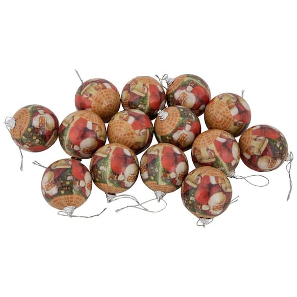 Northlight 2.25 in. (60 mm) Santa with List Decoupage Christmas Ball Ornament Set (14-Piece)