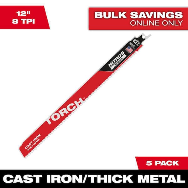 Milwaukee 12 in. 8 TPI TORCH Nitrus Carbide Teeth Metal Cutting SAWZALL Reciprocating Saw Blade (5-Pack)