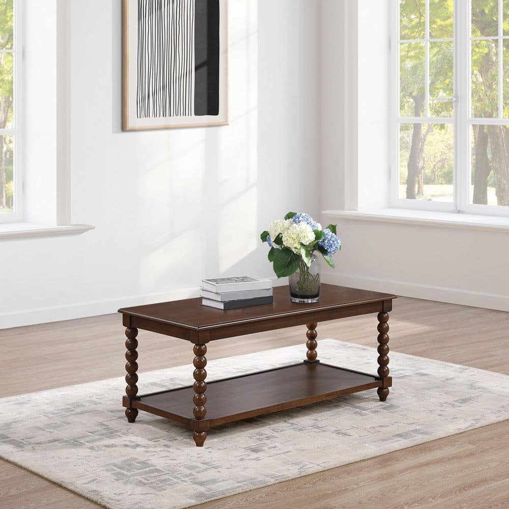 Elise 40.5 in. Dark Walnut Finish Rectangle Wood Coffee Table