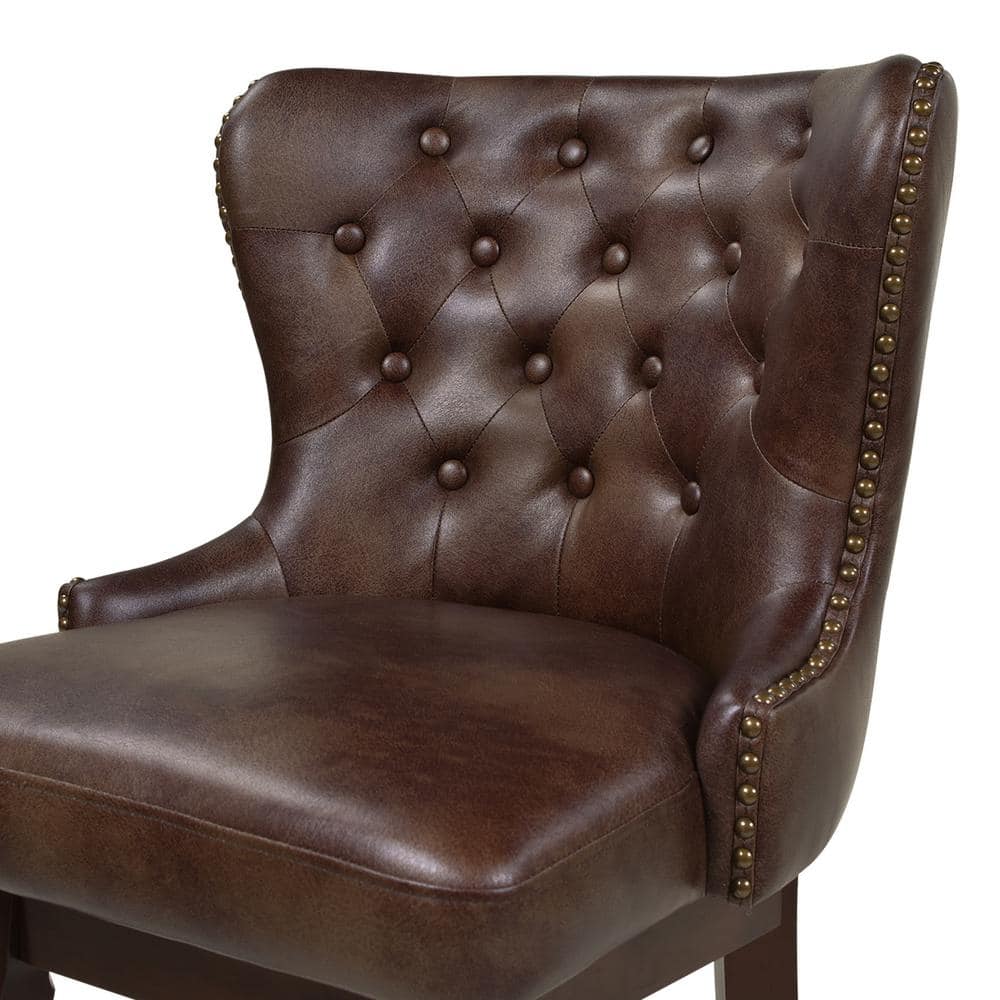 Holmes Mid Brown Leather 360 Swivel Counter-Height Barstool