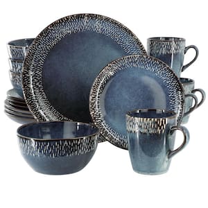 Jasper 16-Piece Round Stoneware Dinnerware Set Service for 4 in Blue with Reactive Glaze