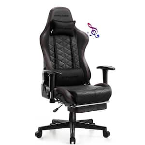 Gaming Chair with Footrest and Bluetooth Speakers Faux Leather Music Video Game Chair Ergonomic Computer Desk Chair, Red