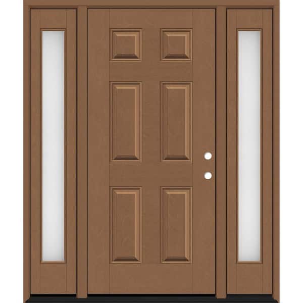 Regency 64 in. x 80 in. 6-Panel LHIS AutumnWheat Stain Mahogany Fiberglass Prehung Front Door Obscure 12 in. SLs 6-9/16