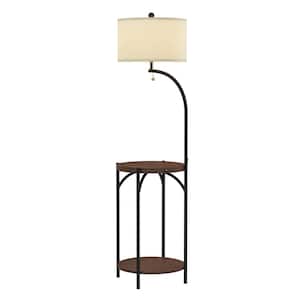 58 in. Dark Brown Indoor End Table Floor Lamp with Storage Shelf and USB Charging Port