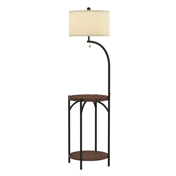 Lavish Home 58 in. Dark Brown and Black Modern Rustic LED Floor Lamp End Table with USB Charging Port