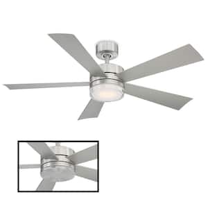 Wynd 52 in. LED Indoor/Outdoor Stainless Steel 5-Blade Smart Ceiling Fan with 3000K Light Kit and Remote