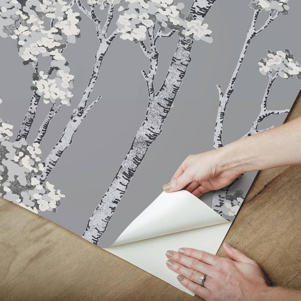 Grey Birch Grove Vinyl Peel and Stick Wallpaper Roll
