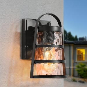 Icy 1-Light Black Non- Solar Outdoor Wall Lantern Sconce with Cylinder Water Glass Shade