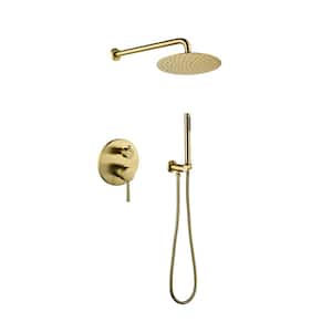 Wall Mounted Shower System with handheld and single function rain shower head, with Pressure 10", in Brushed Gold