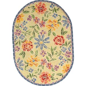 Chelsea Ivory 8 ft. x 10 ft. Solid Color Floral Border Oval Area Rug